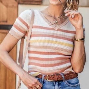 Bohme Scallop Striped Short Sleeved Sweater